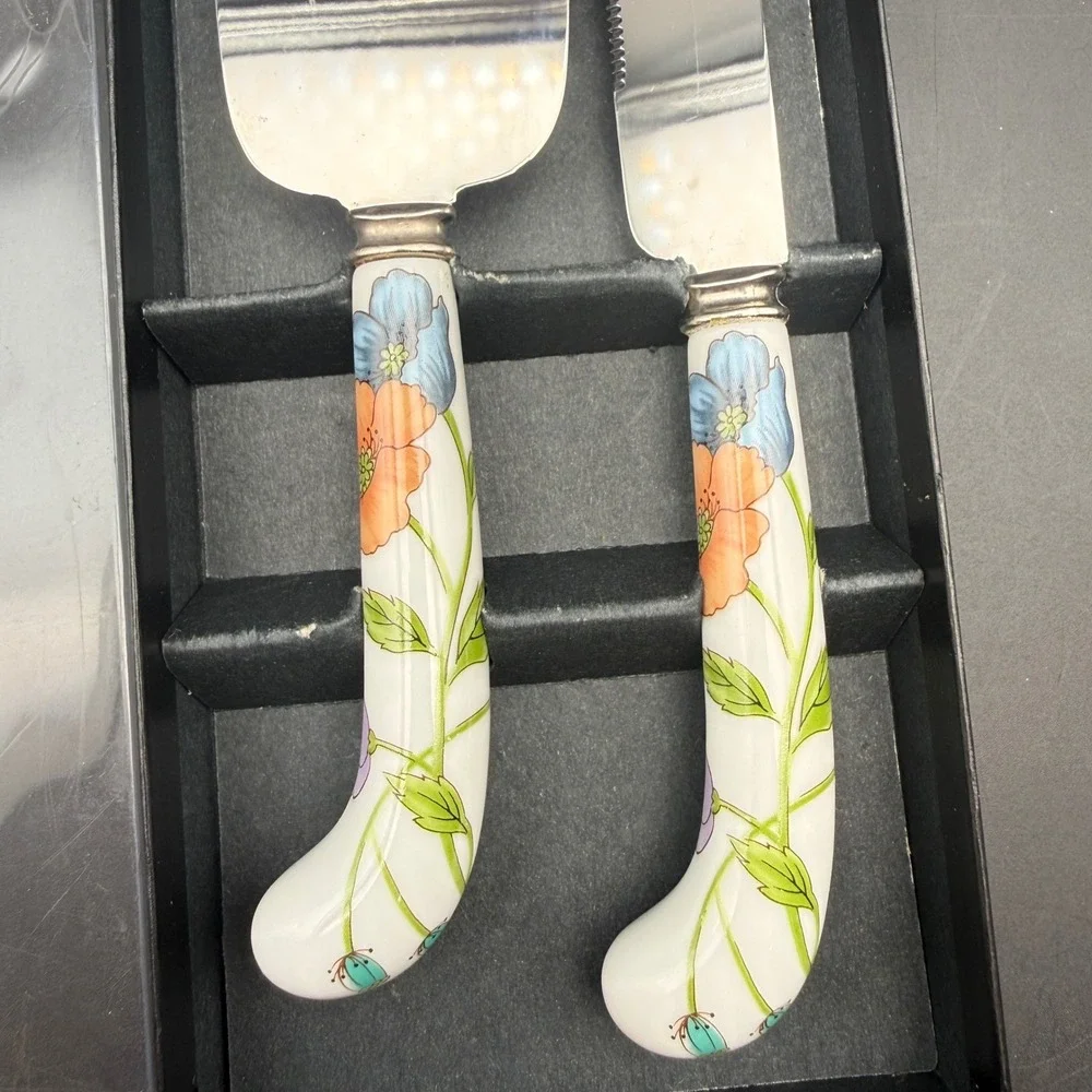 Villeroy & Boch Sheffield Cake Pie Serving Set Knife Poppies Floral New